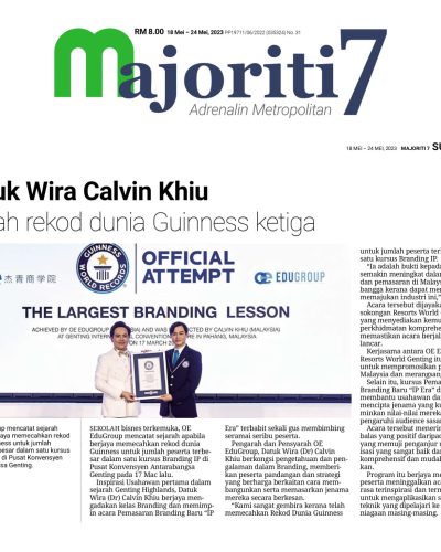 Majoriti7 报道关于 Datuk Wira Calvin Khiu 创下第3次吉尼斯世界纪录